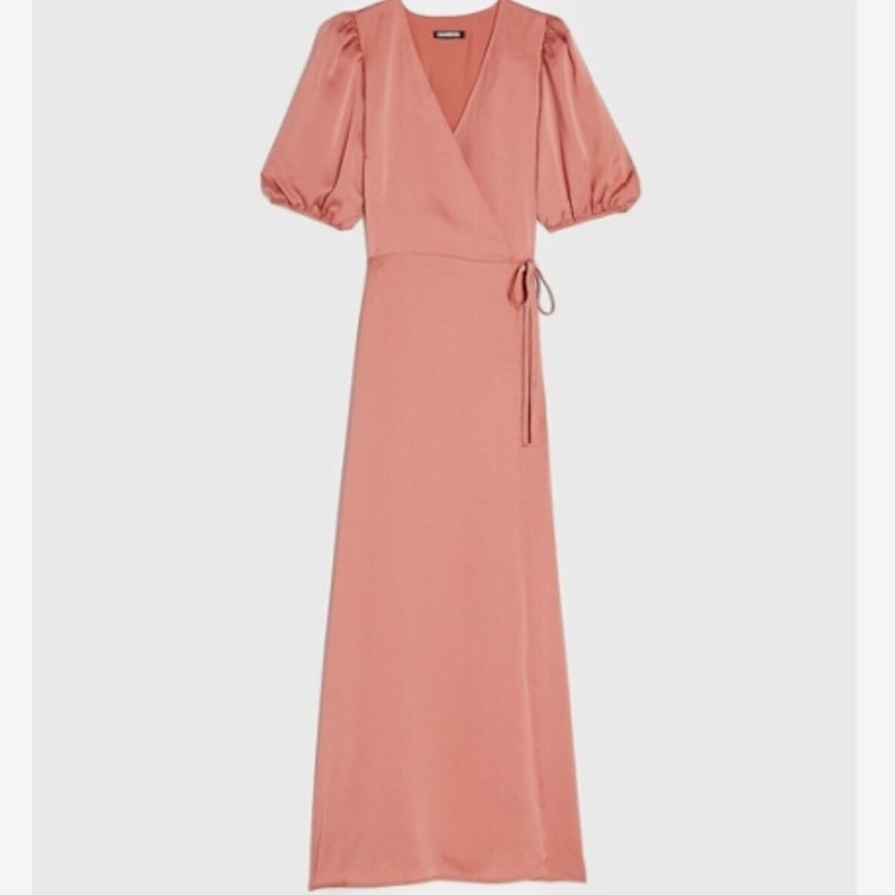 Express Satin Puff Sleeve Belted
Wrap Maxi Dress NWT